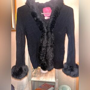 Black fur short cardigan, International Designer - Blush by TSD, super trendy
